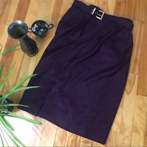 Plum, wool, vintage pencil skirt with belt